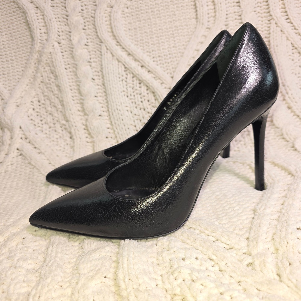 Michael Kors Collection Heels Black Leather Pointed Toe Stiletto Womens 37.5